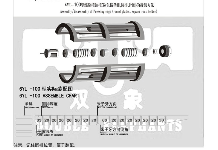 6YL-100型螺旋榨油機榨籠（包括條排，圓排，骨圈）的撤裝方法